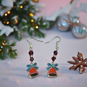 Festive Bell Earrings with Bow Accents